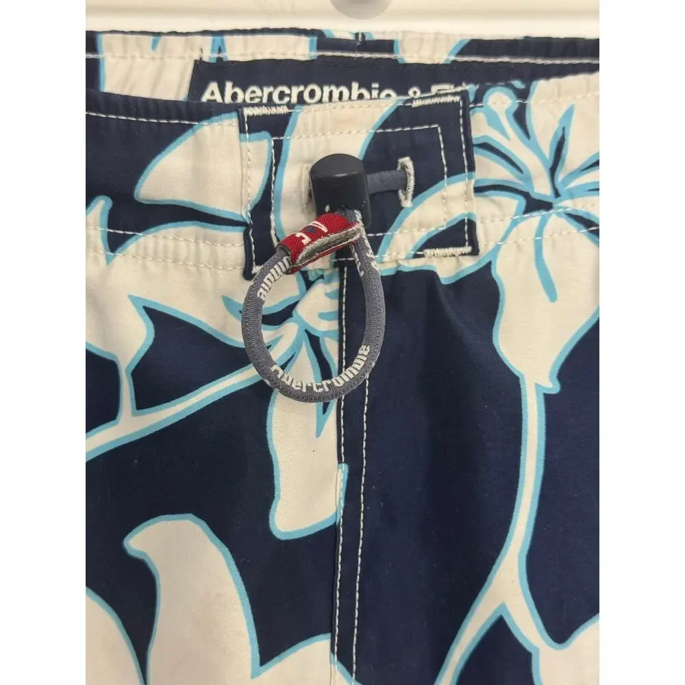Abercrombie & Fitch Blue White Floral Hibiscus Swim Trunks Size Small Mens